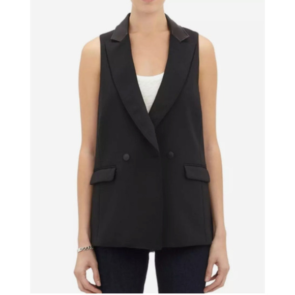 Rag & Bone Dant Leather Trimmed Vest Womens Size M Waistcoat Jacket Black Chic - Picture 1 of 9